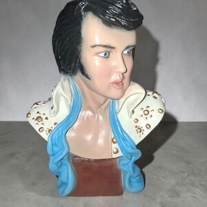 VTG Elvis Presley Bust Figurine White Jumpsuit Blue Scarf Music Mem 10" Rare HTF